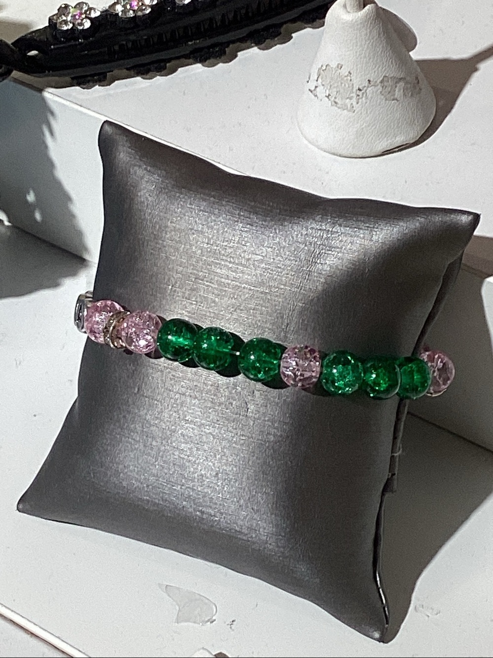 Pink & Emerald Beaded Stretch Bracelet Set